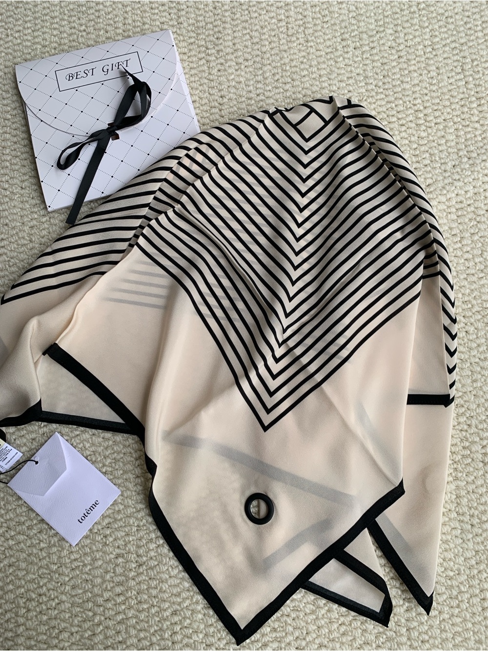 Toteme Black & Beige Geometric Stripe Silk-Blend Scarf